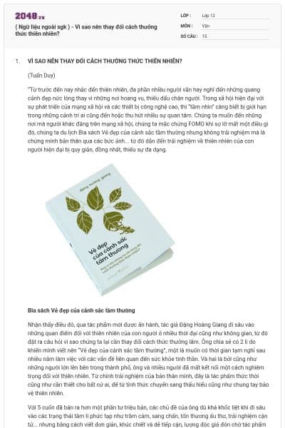 ( Ngữ liệu ngoài sgk ) -  Vì sao nên thay đổi cách thưởng thức thiên nhiên?