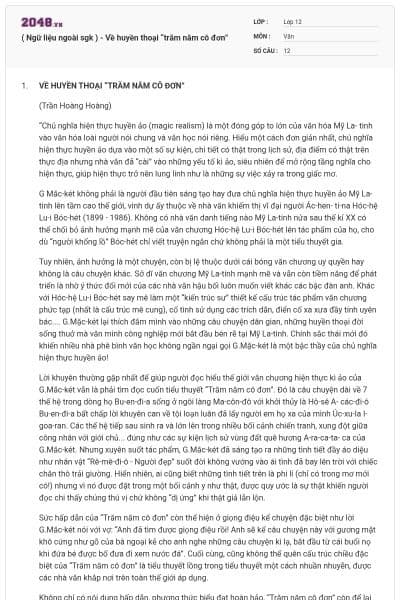 ( Ngữ liệu ngoài sgk ) -  Về huyền thoại “trăm năm cô đơn”