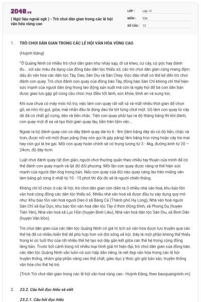 ( Ngữ liệu ngoài sgk ) -  Trò chơi dân gian trong các lễ hội văn hóa vùng cao