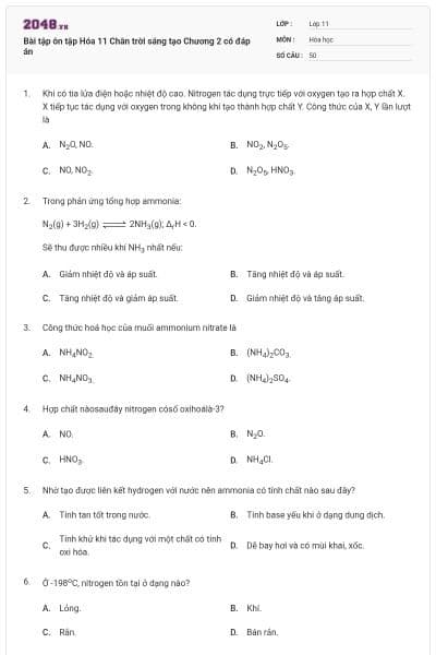 Bài tập ôn tập Hóa 11 Chân trời sáng tạo Chương 2 có đáp án
