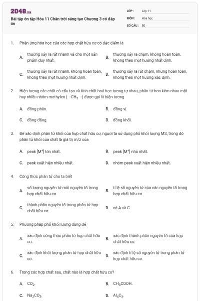 Bài tập ôn tập Hóa 11 Chân trời sáng tạo Chương 3 có đáp án