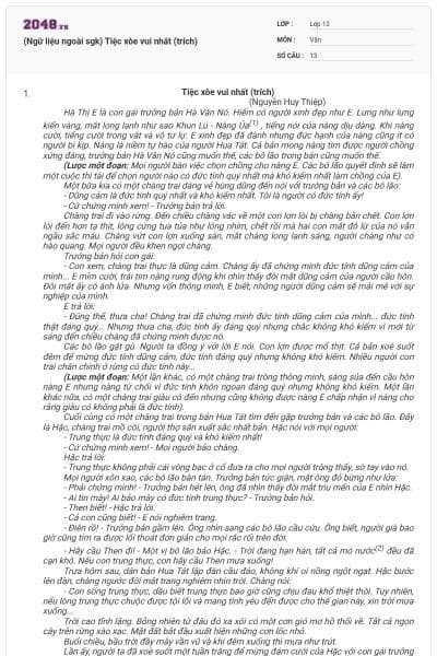 (Ngữ liệu ngoài sgk) Tiệc xòe vui nhất (trích)