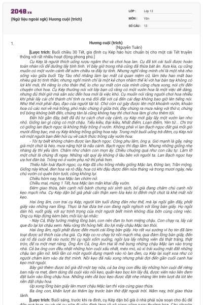 (Ngữ liệu ngoài sgk) Hương cuội (trích)