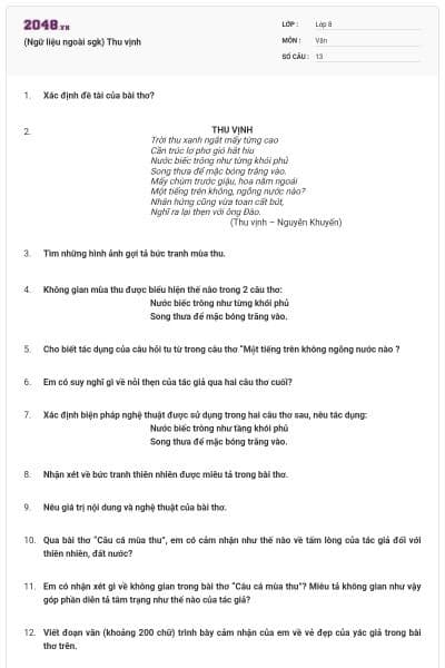 (Ngữ liệu ngoài sgk) Thu vịnh