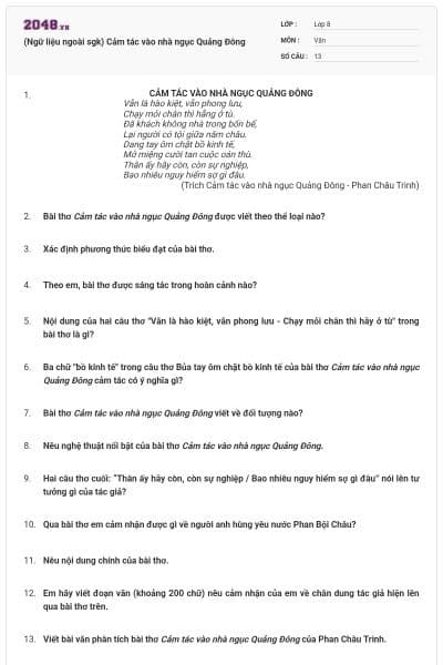 (Ngữ liệu ngoài sgk) Cảm tác vào nhà ngục Quảng Đông