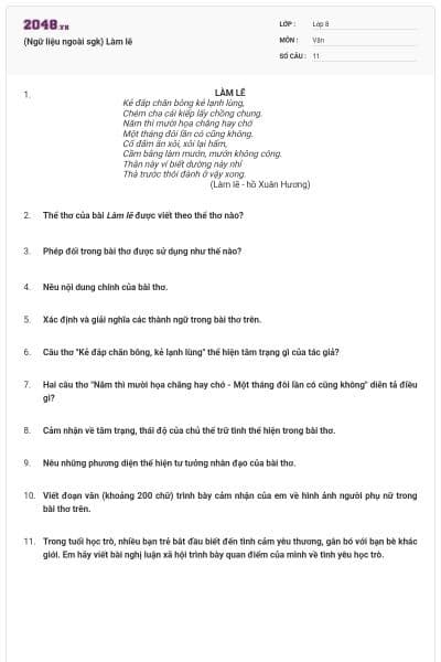 (Ngữ liệu ngoài sgk) Làm lẽ