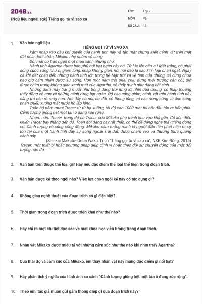 (Ngữ liệu ngoài sgk) Tiếng gọi từ vì sao xa