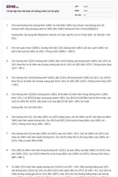 10 bài tập Các bài toán về chứng minh (có lời giải)