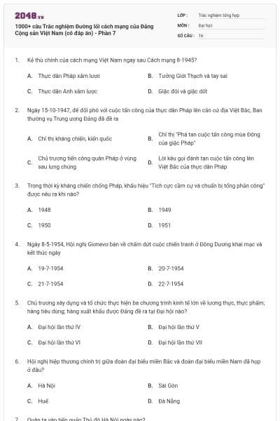 1000+ câu Trắc nghiệm Đường lối cách mạng của Đảng Cộng sản Việt Nam (có đáp án) - Phần 7