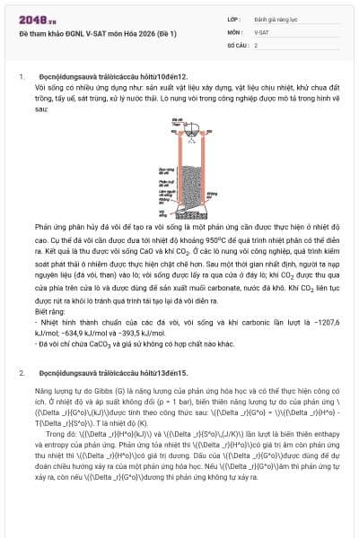 Đề tham khảo ĐGNL V-SAT môn Hóa 2026 (Đề 1)