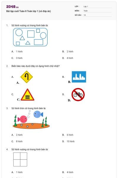 Bài tập cuối Tuần 8 Toán lớp 1 (có đáp án)