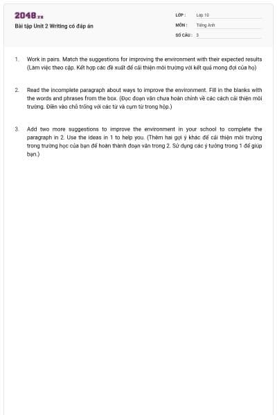 Bài tập Unit 2 Writing có đáp án