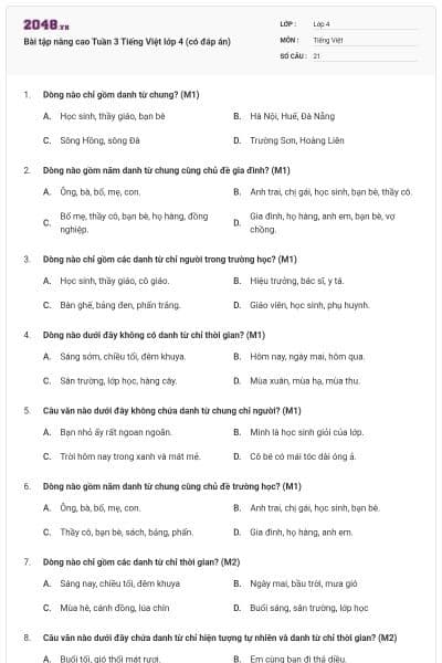 Bài tập nâng cao Tuần 3 Tiếng Việt lớp 4 (có đáp án)