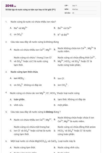 50 Bài tập về nước cứng cơ bản cực hay có lời giải (P1)