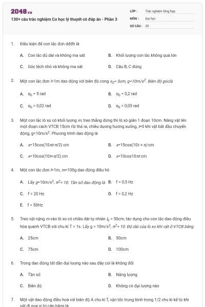 130+ câu trắc nghiệm Cơ học lý thuyết có đáp án - Phần 3