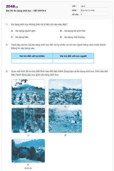 Bài 38: Đa dạng sinh học - SBT KHTN 6