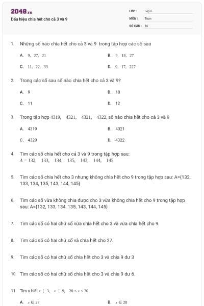 Dấu hiệu chia hết cho cả 3 và 9