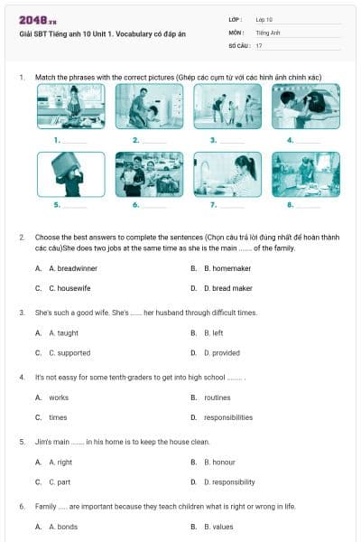Giải SBT Tiếng anh 10 Unit 1. Vocabulary có đáp án