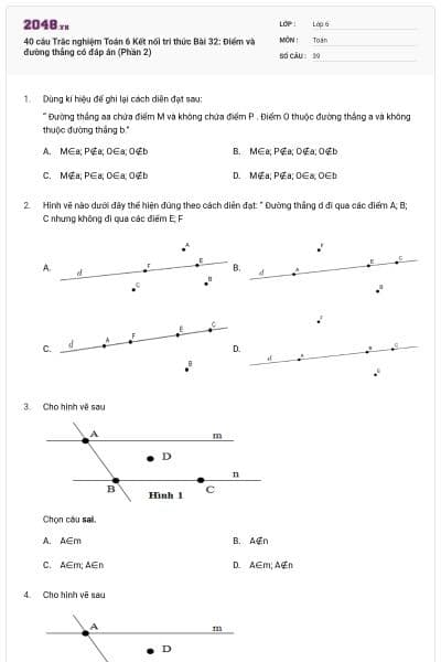40 câu Trắc nghiệm Toán 6 Kết nối tri thức Bài 32: Điểm và đường thẳng có đáp án (Phần 2)