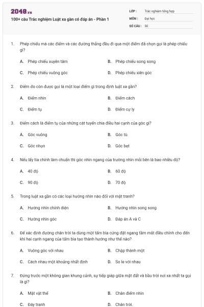 100+ câu Trắc nghiệm Luật xa gần có đáp án - Phần 1
