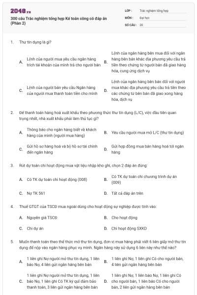 300 câu Trắc nghiệm tổng hợp Kế toán công có đáp án (Phần 2)