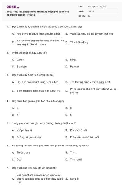 1000+ câu Trắc nghiệm Vệ sinh răng miệng và bệnh học miệng có đáp án - Phần 2