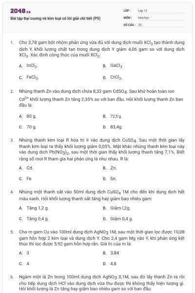 Bài tập Đại cương về kim loại có lời giải chi tiết (P5)