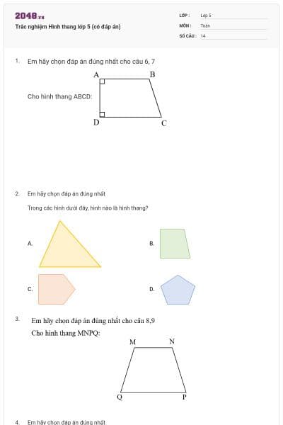 Trắc nghiệm Hình thang lớp 5 (có đáp án)