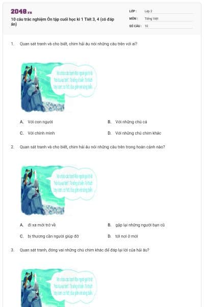10 câu trắc nghiệm Ôn tập cuối học kì 1 Tiết 3, 4 (có đáp án)