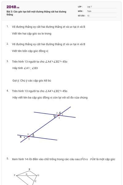 Bài 3: Các góc tạo bởi một đường thẳng cắt hai đường thẳng