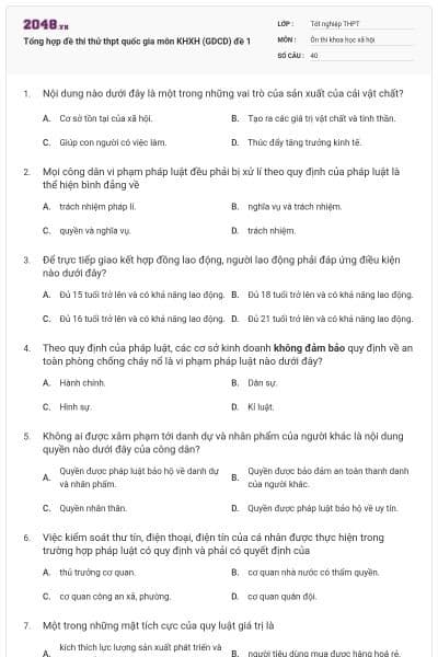 Tổng hợp đề thi thử thpt quốc gia môn KHXH (GDCD) đề 1