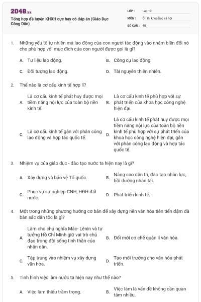 Tổng hợp đề luyện KHXH cực hay có đáp án (Giáo Dục Công Dân)