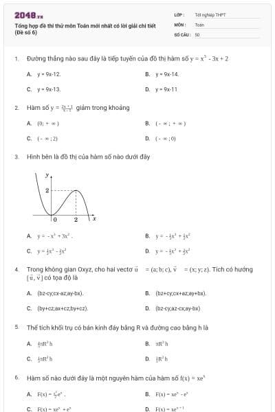 Tổng hợp đề thi thử môn Toán mới nhất có lời giải chi tiết (Đề số 6)