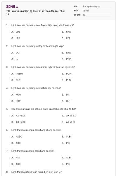 700+ câu trắc nghiệm Kỹ thuật Vi xử lý có đáp án - Phần 15