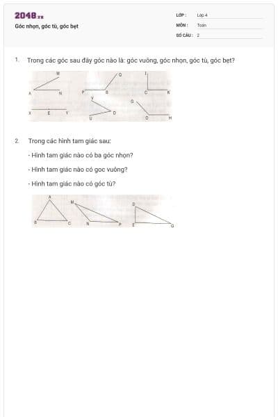 Góc nhọn, góc tù, góc bẹt