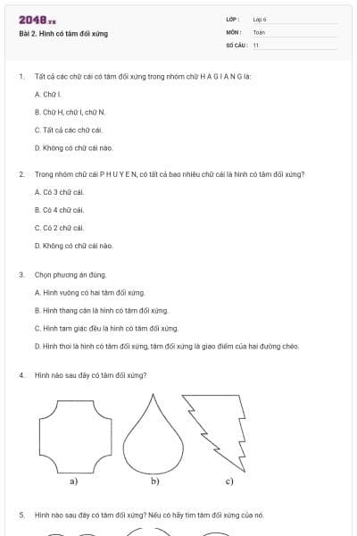 Bài 2. Hình có tâm đối xứng