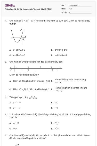 Tổng hợp đề thi thử thptqg môn Toán có lời giải (đề 8)