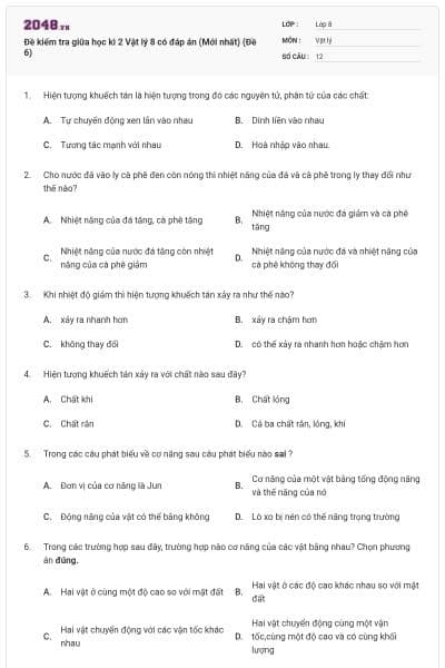 Đề kiểm tra giữa học kì 2 Vật lý 8 có đáp án (Mới nhất) (Đề 6)