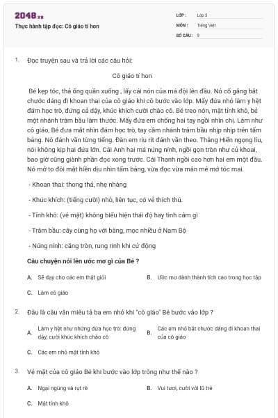 Thực hành tập đọc: Cô giáo tí hon