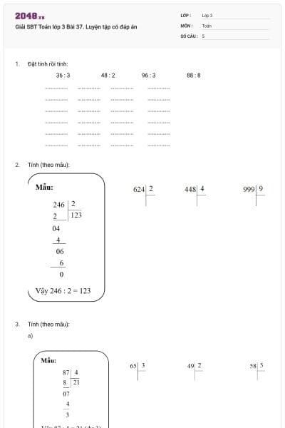 Giải SBT Toán lớp 3 Bài 37. Luyện tập có đáp án