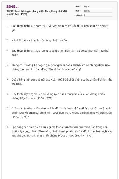 Bài 30: Hoàn thành giải phóng miền Nam, thống nhất đất nước (1973 - 1975)