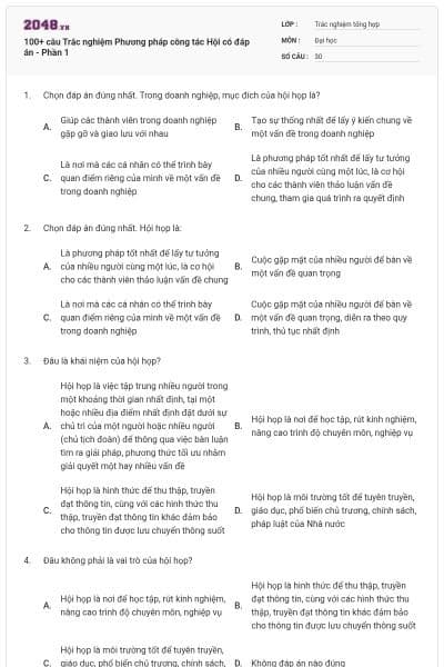 100+ câu Trắc nghiệm Phương pháp công tác Hội có đáp án - Phần 1