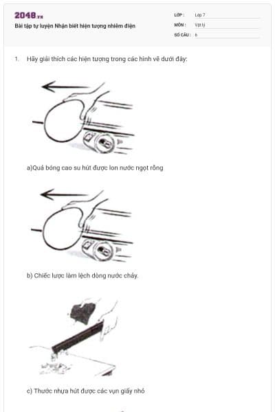 Bài tập tự luyện Nhận biết hiện tượng nhiễm điện