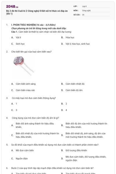 Bộ 2 đề thi Cuối kì 2 Công nghệ 8 Kết nối tri thức có đáp án (Đề 1)