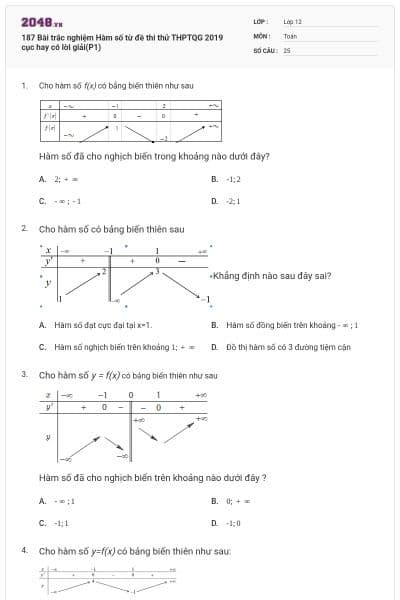 187 Bài trắc nghiệm Hàm số từ đề thi thử THPTQG 2019 cục hay có lời giải(P1)