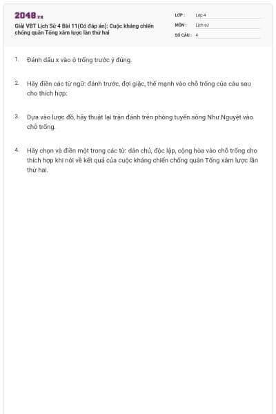 Giải VBT Lịch Sử 4 Bài 11(Có đáp án): Cuộc kháng chiến chống quân Tống xâm lược lần thứ hai