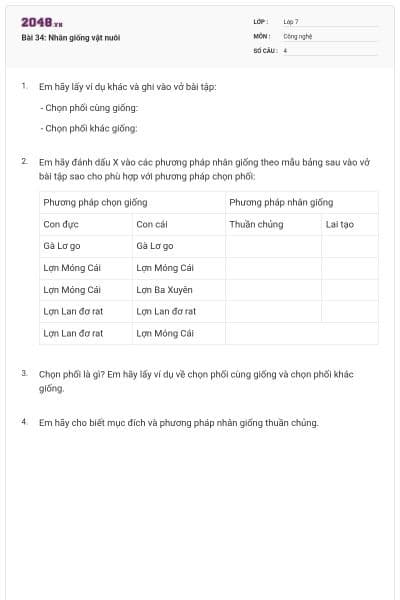 Bài 34: Nhân giống vật nuôi