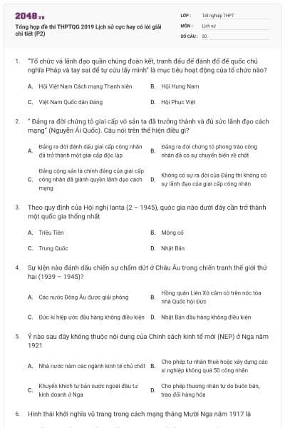Tổng hợp đề thi THPTQG 2019 Lịch sử cực hay có lời giải chi tiết (P2)
