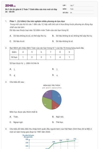 Bộ 5 đề thi giữa kì 2 Toán 7 Cánh diều cấu trúc mới có đáp án - Đề 05