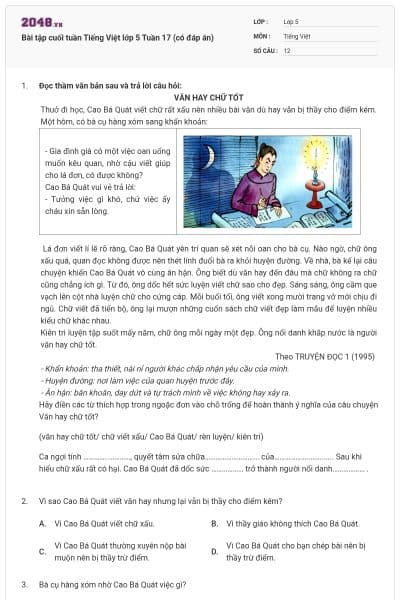 Bài tập cuối tuần Tiếng Việt lớp 5 Tuần 17 (có đáp án)